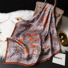 Pink Rose Flower Printed Silk Like Satin 70cm Square Scarf