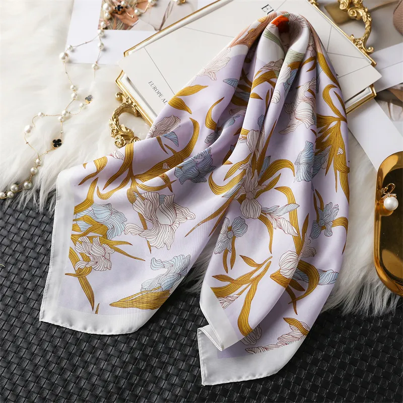 Pink Rose Flower Printed Silk Like Satin 70cm Square Scarf