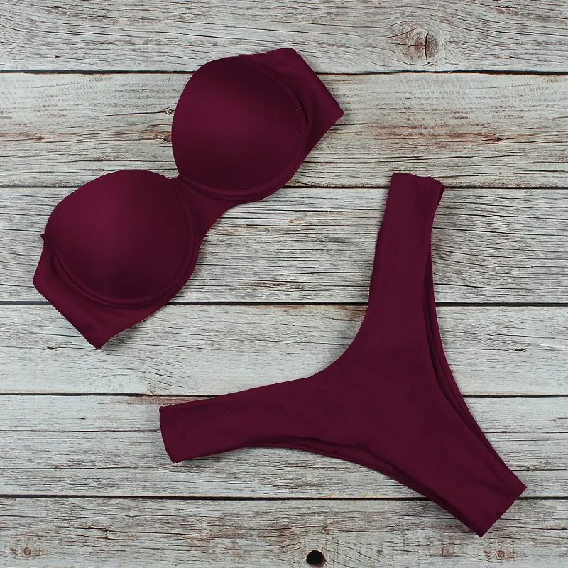 Women'S Solid Color Sexy Leopard Print Swimsuit Two-Piece Set