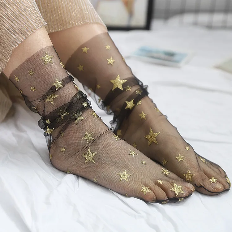 Popular Mesh Socks Women Bronzing Star Thin Socks