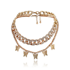 Retro Rhinestones Decoration Butterfly Chain Design Necklaces