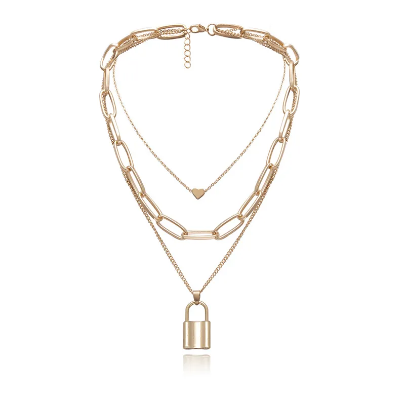 Fashion Retro Lock Chain Heart Design Necklace