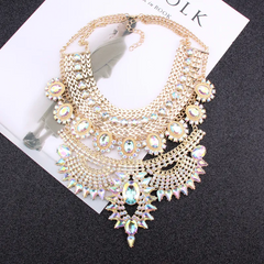 Exaggerated Metal Vintage Diamond Large Jewel Necklace