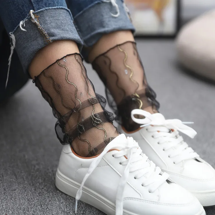 Ultra-Thin Mid-Tube Women Thin Summer Mesh Hollow Socks