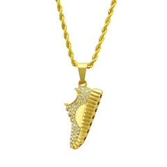 Unique Shoe Design Golden Color Alloy Pendant Rhinestone Necklace