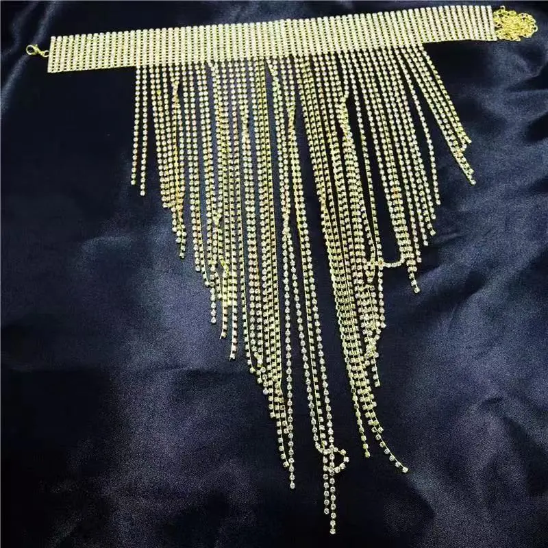 Women'S Fashion Exaggerated Long Tassel Sparkling Rhinestone Necklace