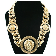 Men Exaggerated Large Size Alloy Chain Enameles Lion Head Necklace