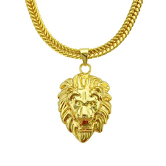 Fashion Men Hip-Hop Jewelry Golden Plated Alloy Lion Head Pendant Necklace