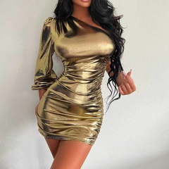 Women Fashion Sexy Oblique Shoulder Tight Mini Dress