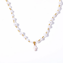 Women Fashion Vintage Baroque Pearl Cross Shell Necklace
