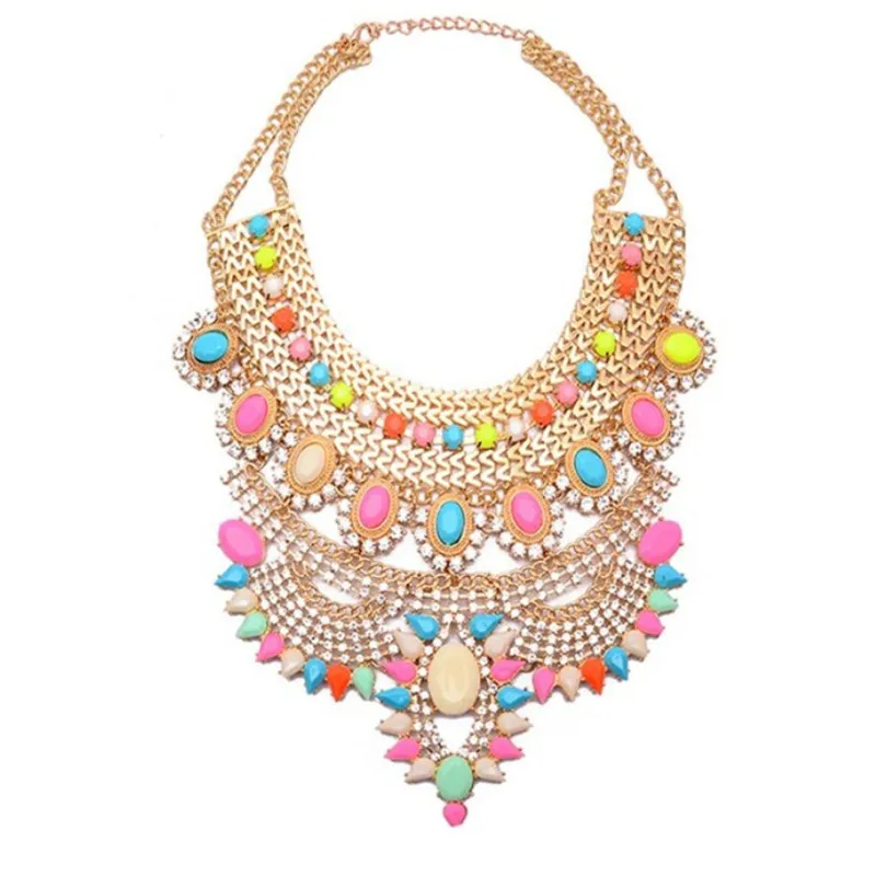 Exaggerated Metal Vintage Diamond Large Jewel Necklace