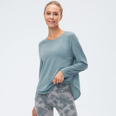 Women'S Autumn And Winter Loose Running Sports Quick-Drying Breathable Long-Sleeved T-Shirt