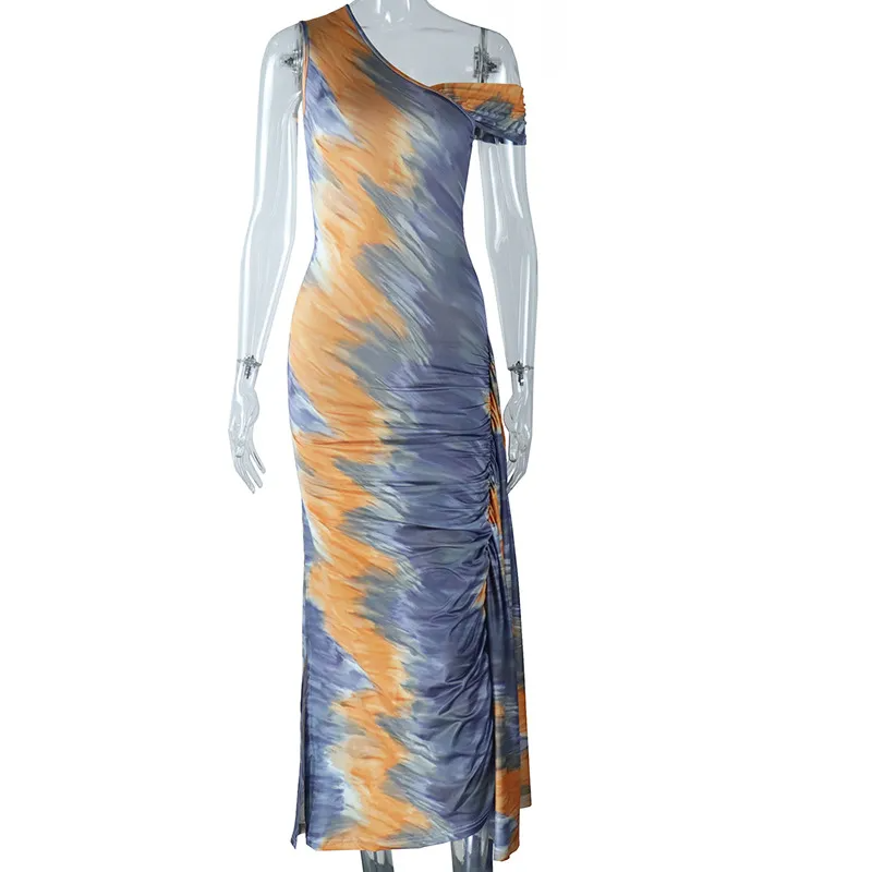 Womens Fashion Tie-Dye Print Bodycon Maxi Dress