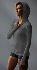 Women Casual Stretch Hooded Long Sleeve Mittens Running Sports Sweatshirt