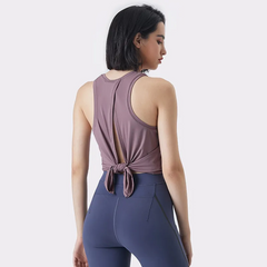 Women Casual Loose Solid Color Round Neck Sleeveless Back Split Sports Tank Top