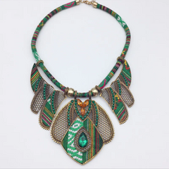 Women Fashion Ethnic Style Multicolor Braided Rope Alloy Diamond Bohemian Necklace