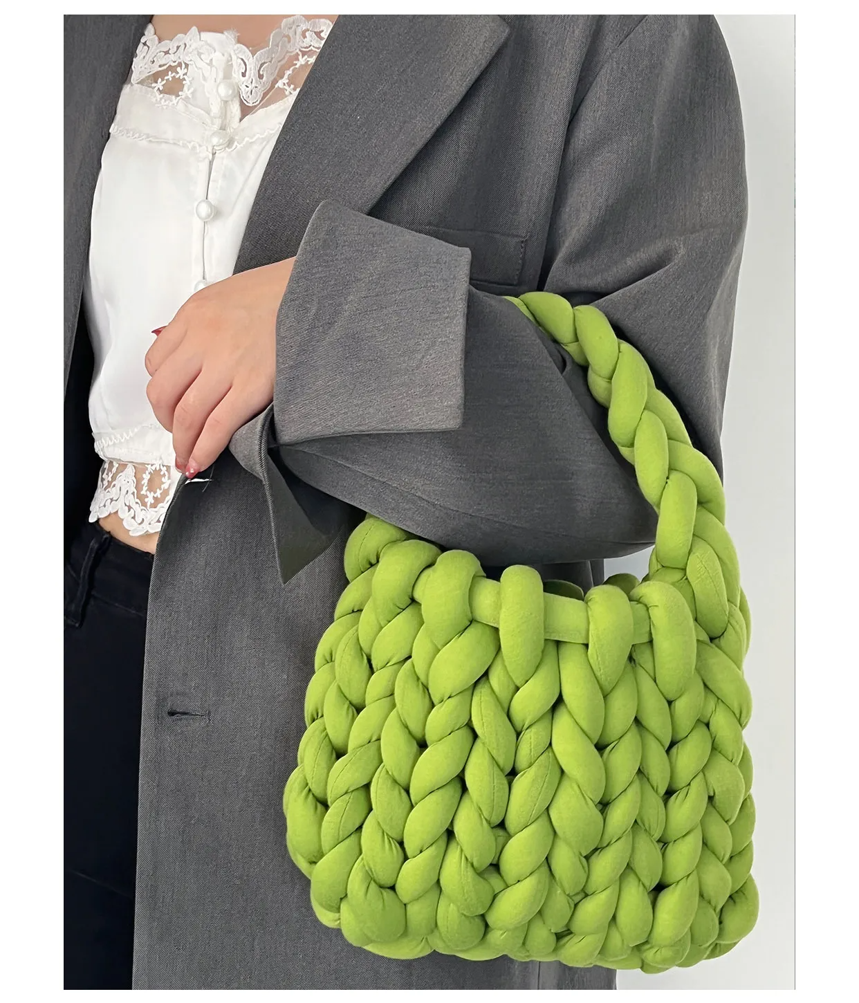 omen Fashion Solid Color Hand-Woven Wool Handbag