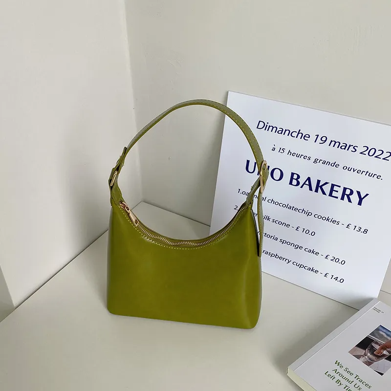 Women Fashion Basic Zipper Design Solid Color PU Underarm Bag