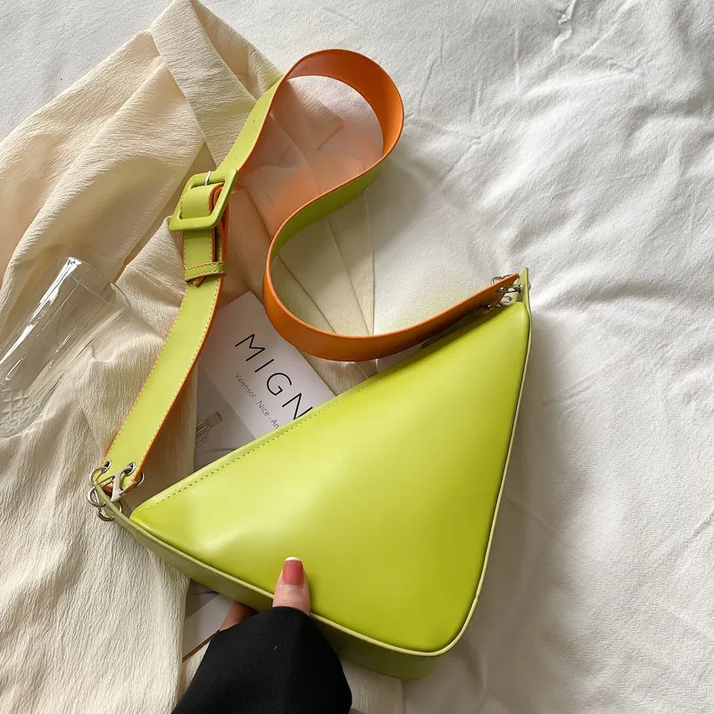 Women Fashion Creative Triangle Shape Zipper Design Solid Color PU Shoulder Bag