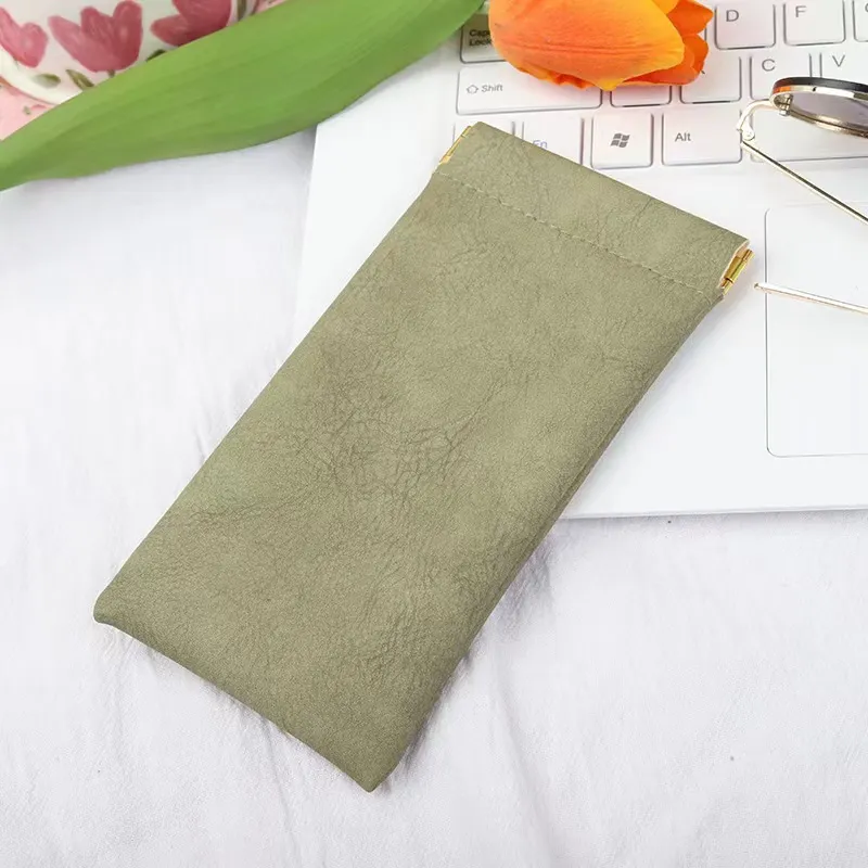 Simple Solid Color Anti-Pressure Flannel Automatic Closure Shrapnel Sunglasses Storage Bag