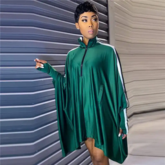 Women Fashion Lapel Loose Dolman Sleeve Dress