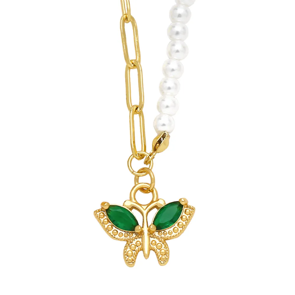 Women Fashion Personality Pearl Butterfly Pendant Necklace