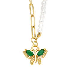 Women Fashion Personality Pearl Butterfly Pendant Necklace