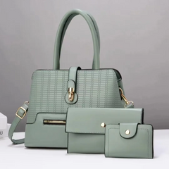 Women Fashion Solid Color Embossed Coin Purse Zipper Handbag Set