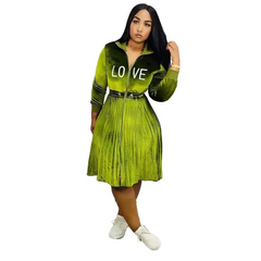 Woman Fashion Embroidery Drawstring Waist Pleated Dress