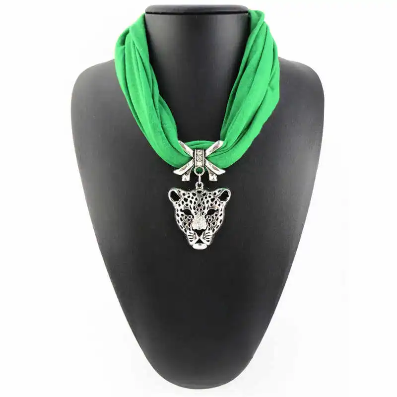 Lady Unique Leopard Alloy Pendant Polyester Scarf Necklace