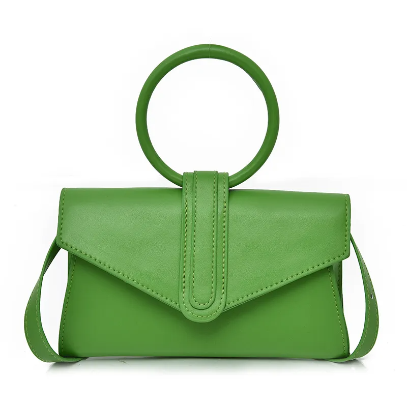 Woman Sweet Candy Color Ring Handle Solid Pu Crossbody Bag