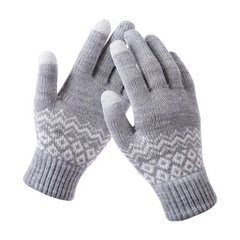 Screen Touchable Geometric Pattern Knitted Gloves