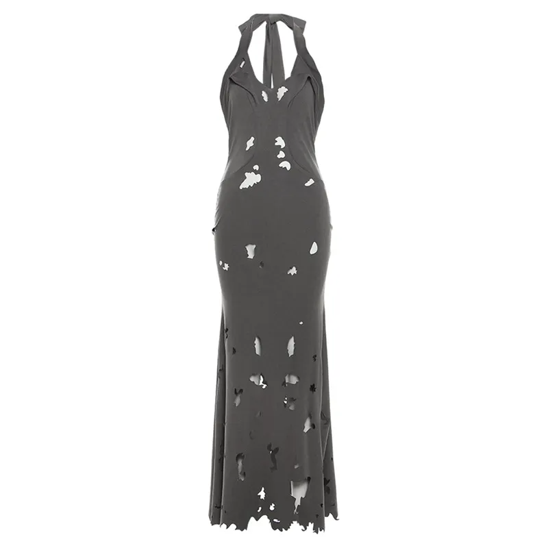 Women'S Sexy Solid Color Neck-Hole Sleeveless Maxi Dress