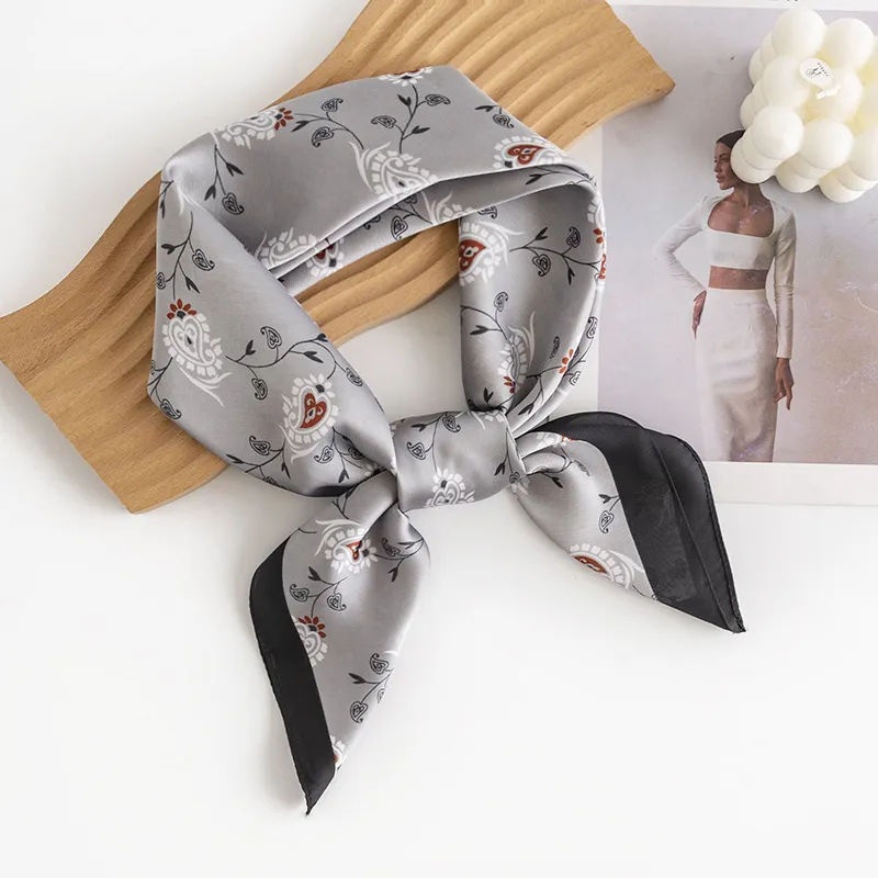 Fashion Sweet Women Floral Print Silk-Like Square Scarf
