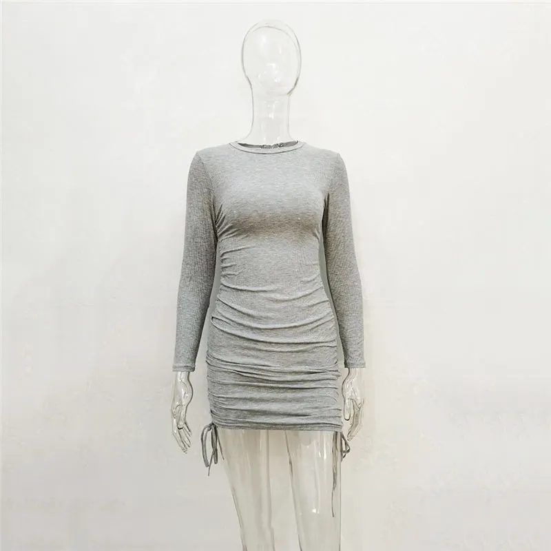 Women Fashion Solid Color Drawstring Bodycon Dresses