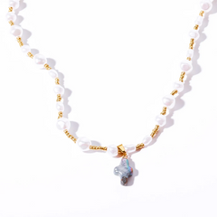 Women Fashion Vintage Baroque Pearl Cross Shell Necklace