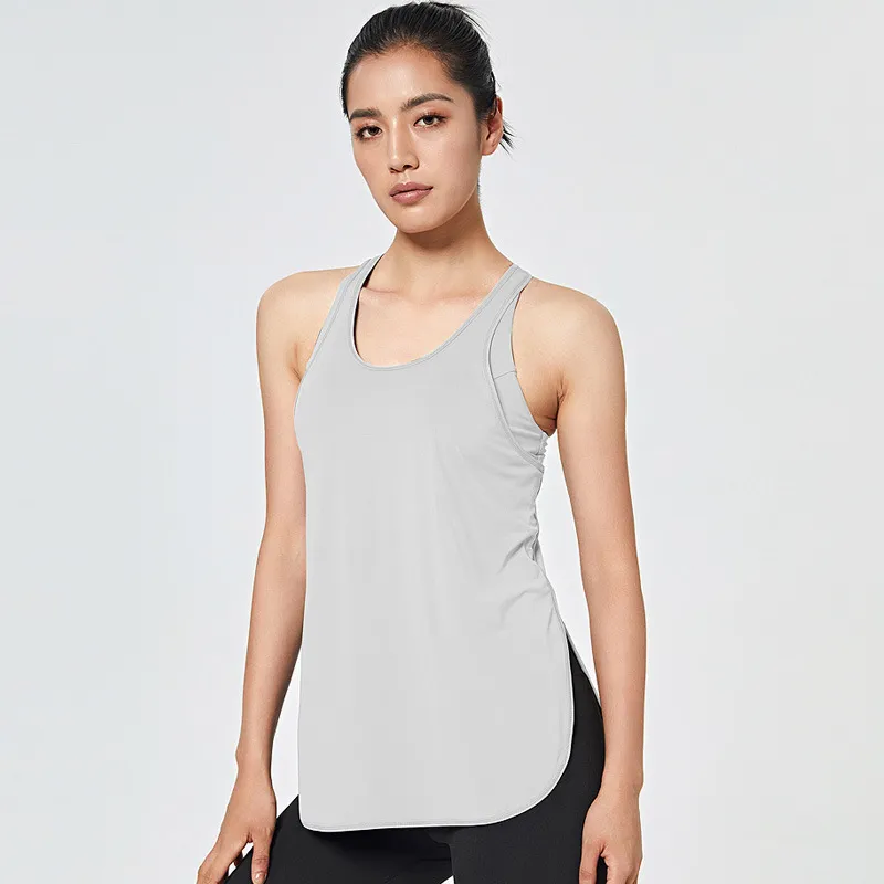 Women Casual Loose Solid Color Round Neck Sleeveless Sports Tank Top