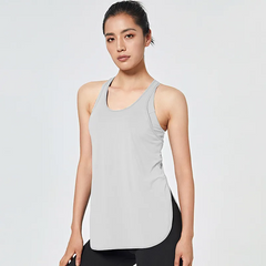 Women Casual Loose Solid Color Round Neck Sleeveless Sports Tank Top