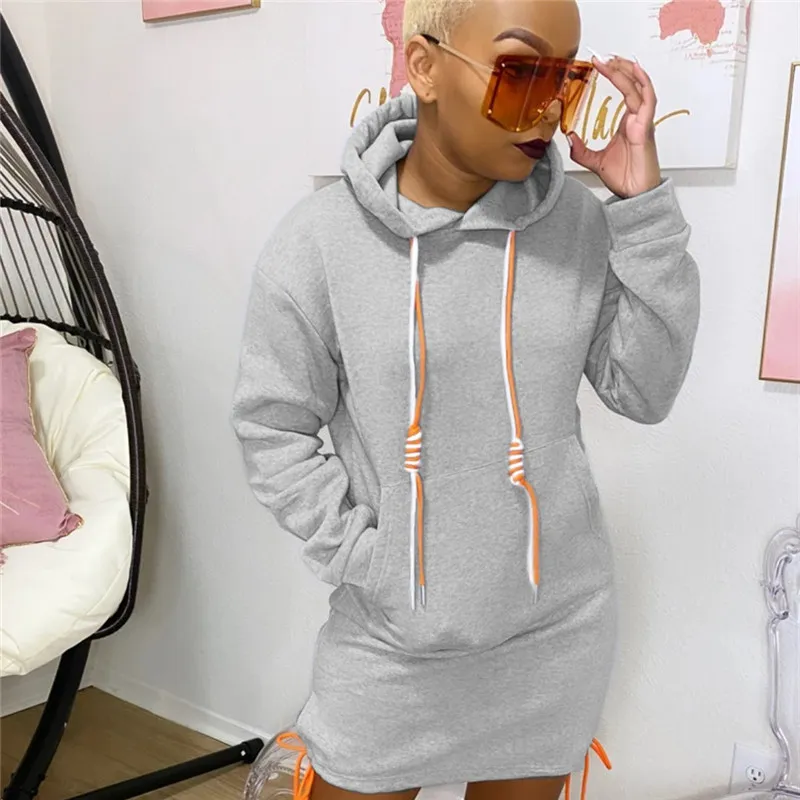Women Casual Solid Color Hooded Long Sleeve Dress