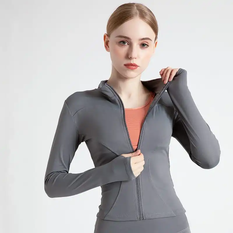 Women Fashion Solid Color Quick-Drying Sport Zipper Coat