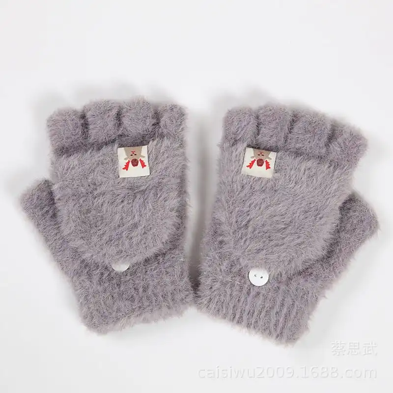 Fashion Plush Half Finger Flip Gloves