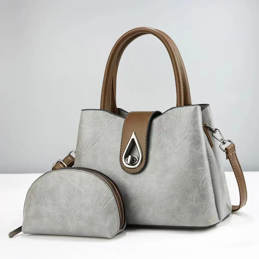 Women Simple Fashion Large Capacity PU Zipper Wallet Handbag Set