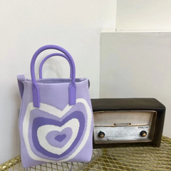 Women Fashion Woven Heart Pattern Hard Bottom Handbag