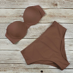 Women'S Solid Color Sexy Leopard Print Swimsuit Two-Piece Set