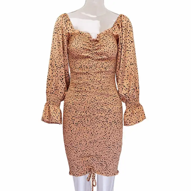 Women Fashion Floral Printed Ruffled Crease Dress