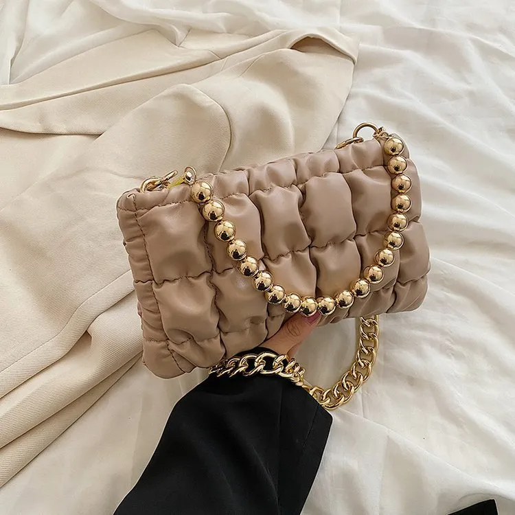 Women'S Fashion Pleated Embroidered Thread Shoulder Bag