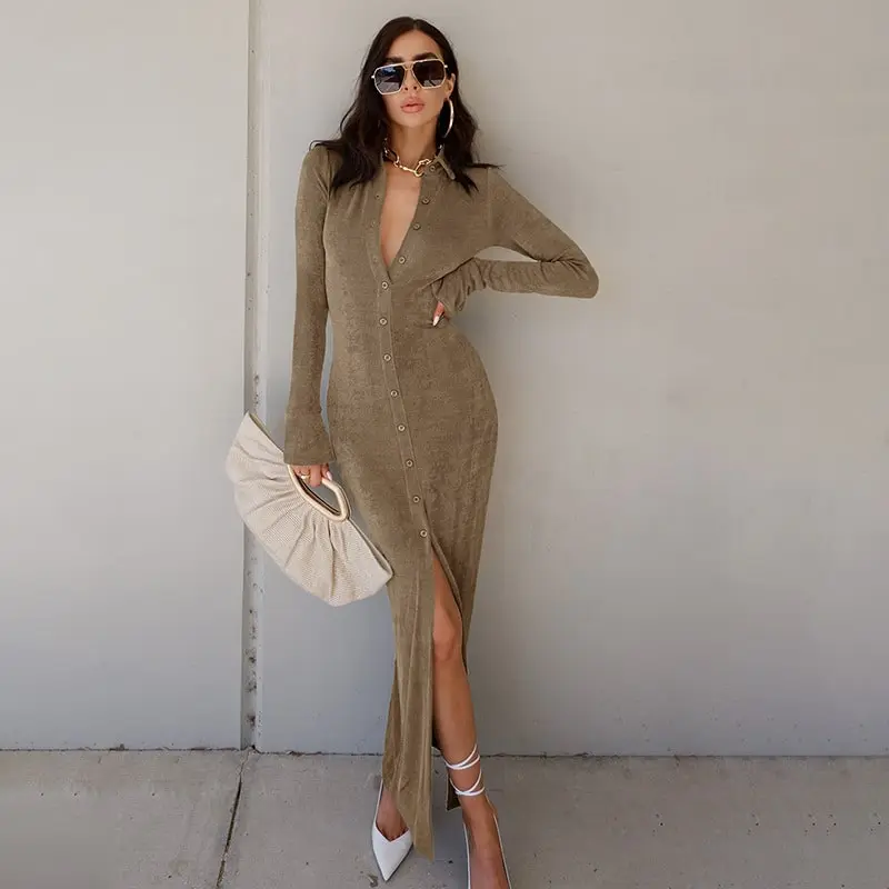 Women Fashion Lapel Single-Breasted Dress