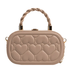 Women Fashion Solid Color Heart Quilted Lock Chain Handle Crossbody Bag