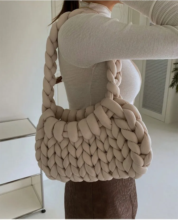 omen Fashion Solid Color Hand-Woven Wool Handbag