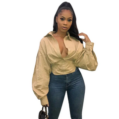 Women Sexy Solid Color V Neck Blouse